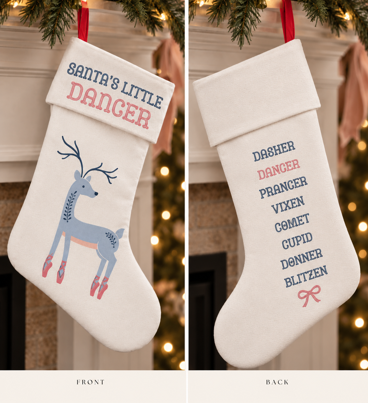 Santa’s Little Dancer Stocking — Linen